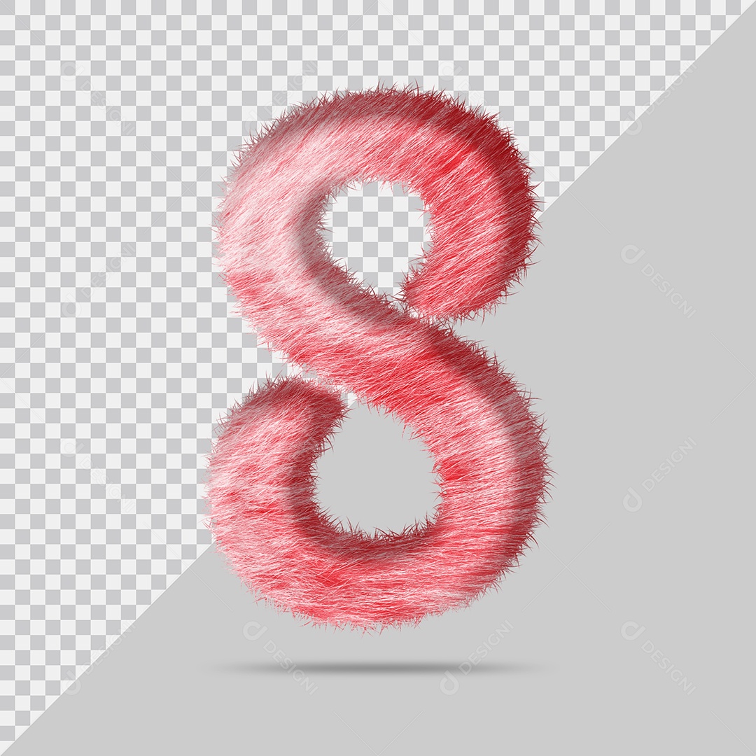 Número 8 com pele Vermelho Pintada Ilustração 3D PSD