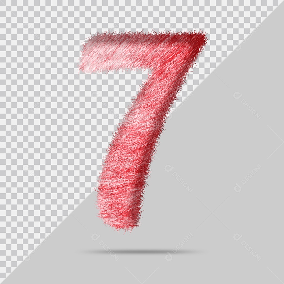 Número 7 com pele Vermelho Pintada Ilustração 3D PSD