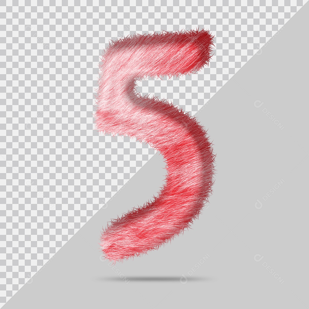 Número 5 com pele Vermelho Pintada Ilustração 3D PSD