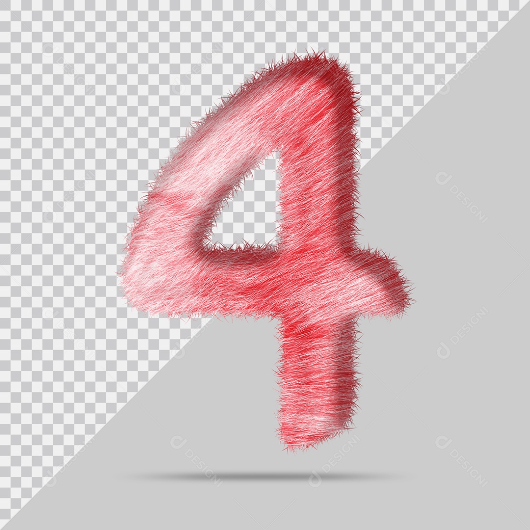 Número 4 com pele Vermelho Pintada Ilustração 3D PSD