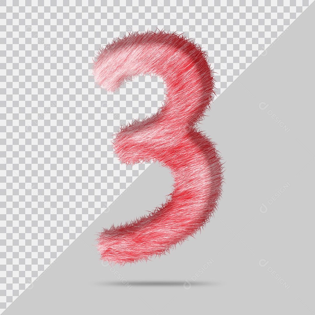 Número 3 com pele Vermelho Pintada Ilustração 3D PSD
