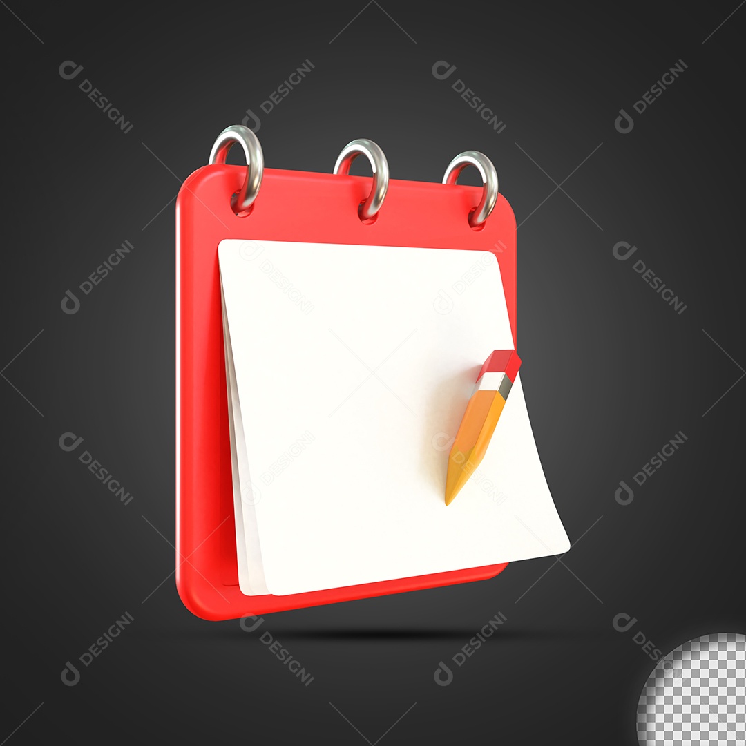 Bloco de Notas vermelho com Lápis Elemento 3D para Composição PSD