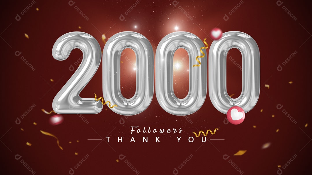 Número Prata Seguidores 2 Mil Parabéns PSD