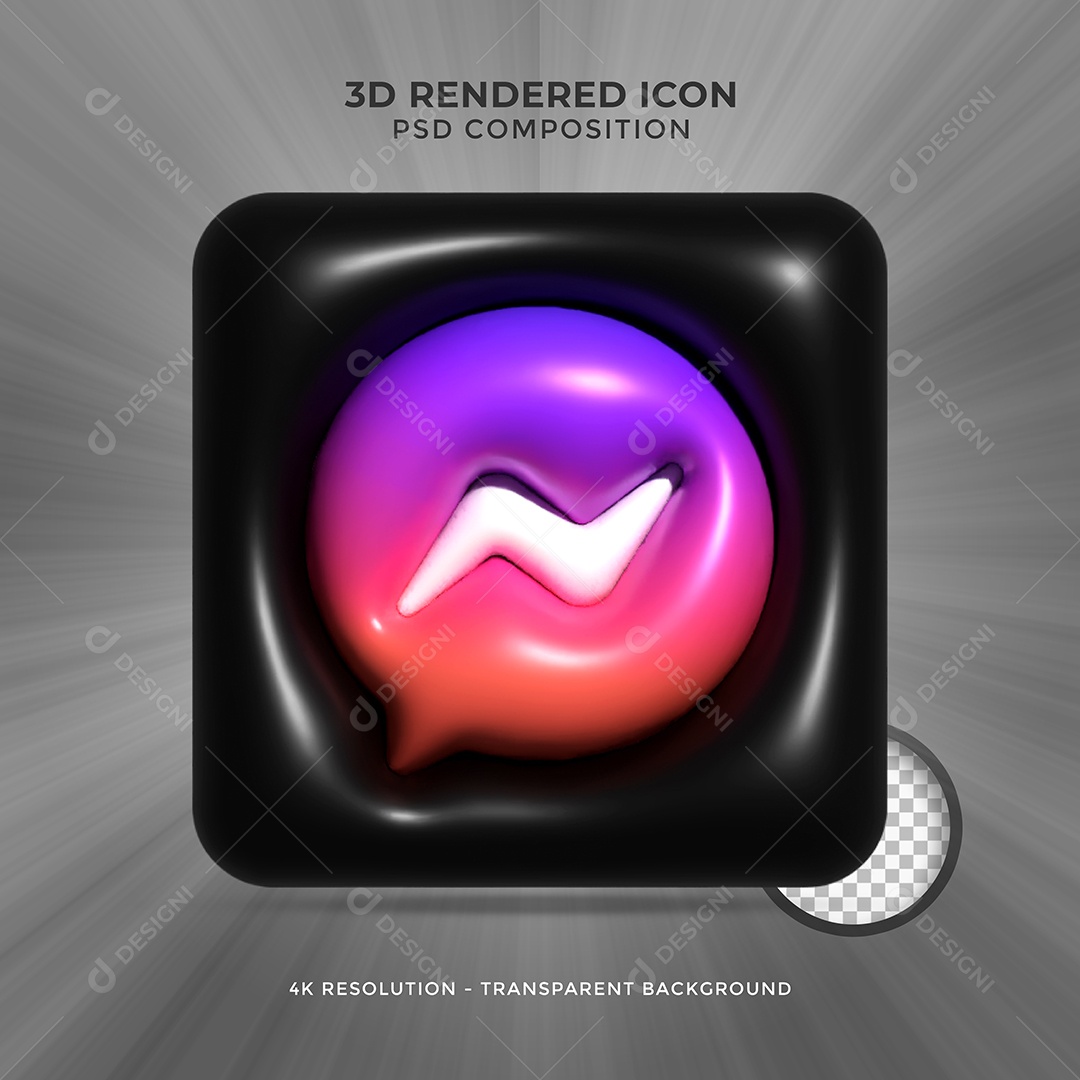 Messenger Elemento 3D Preto Para Composição PSD