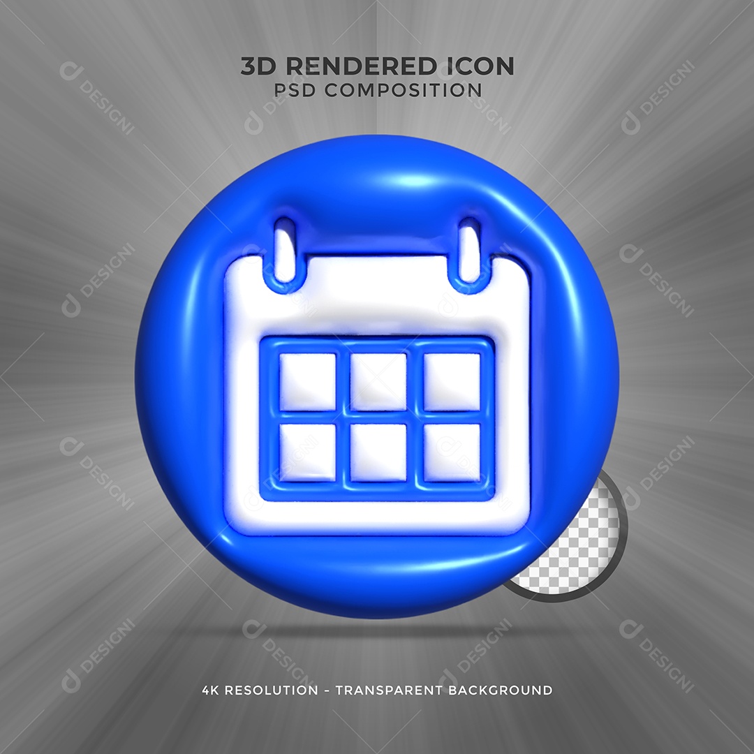 Ícone azul de Calendário Elemento 3D para Composição PSD
