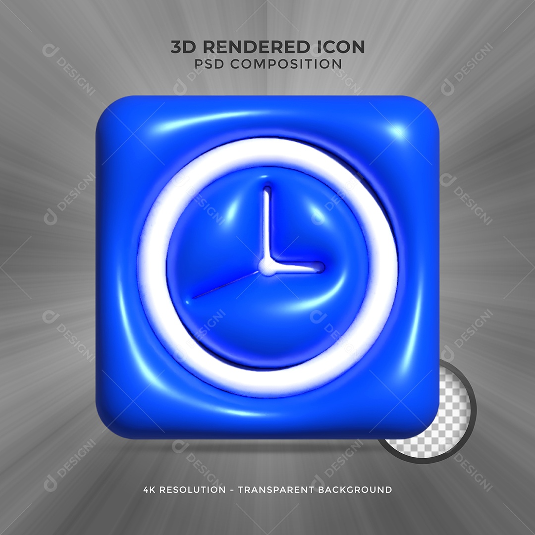 Relógio Azul Ícone 3D Elemento Para Composição PSD