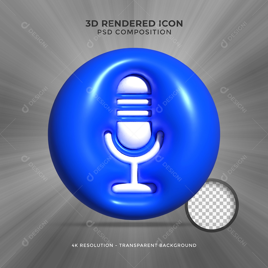 Microfone Ícone 3D Azul Para Composição PSD