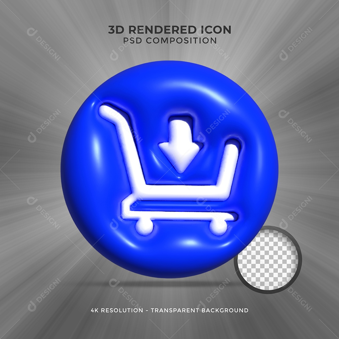 Carrinho Elemento 3D Azul para Composição PSD
