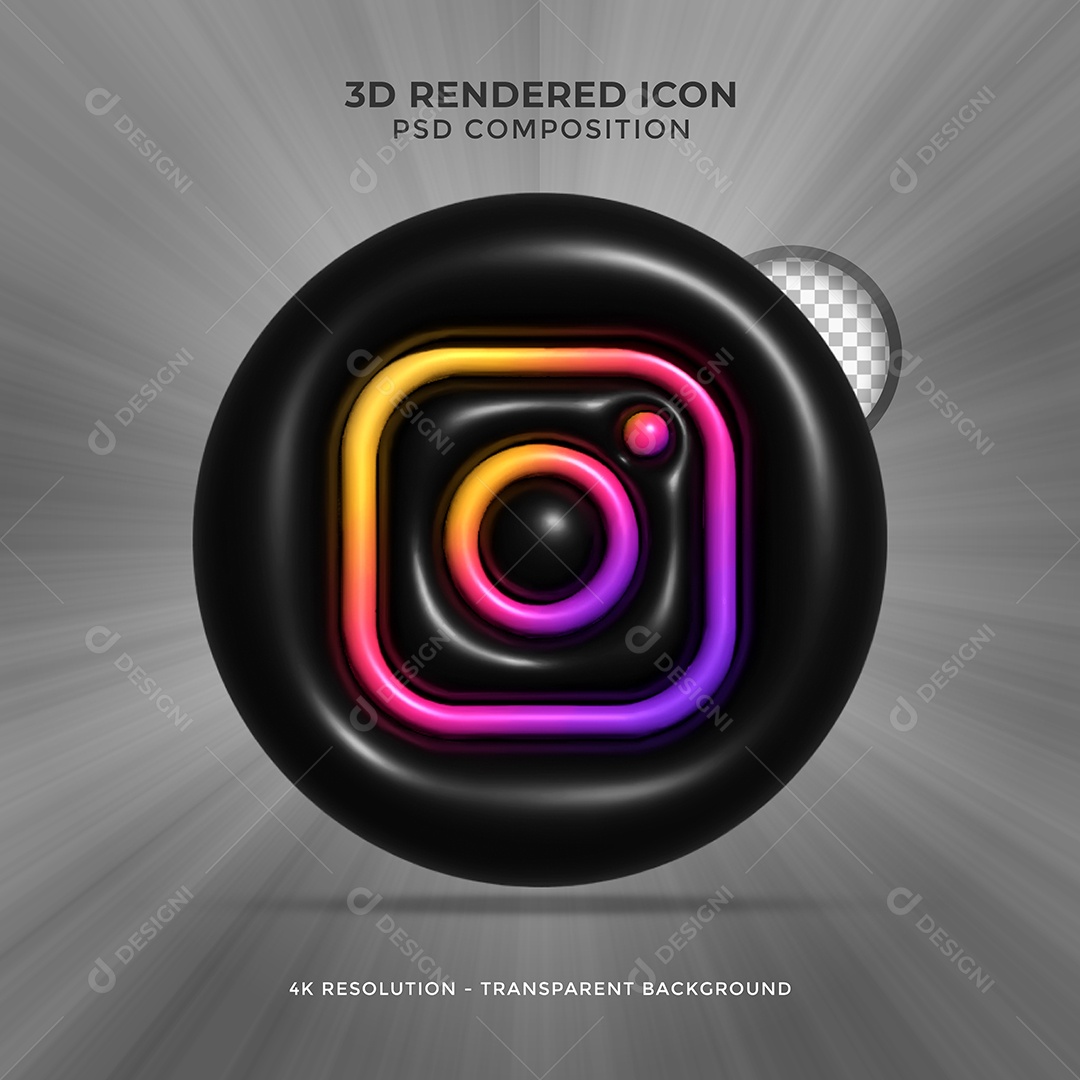 Instagram Ícone 3D Preto Para Composição PSD