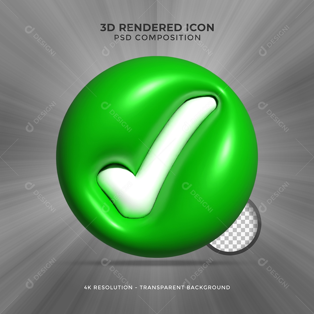 Sinal de Aprovado Ícone 3D Verde para composição PSD