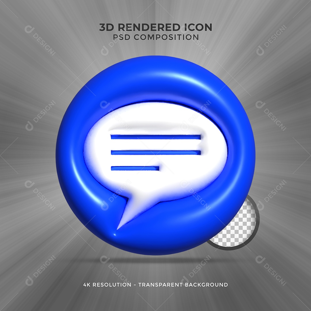 Mensagem Ícone 3D Azul Elemento para Composição PSD