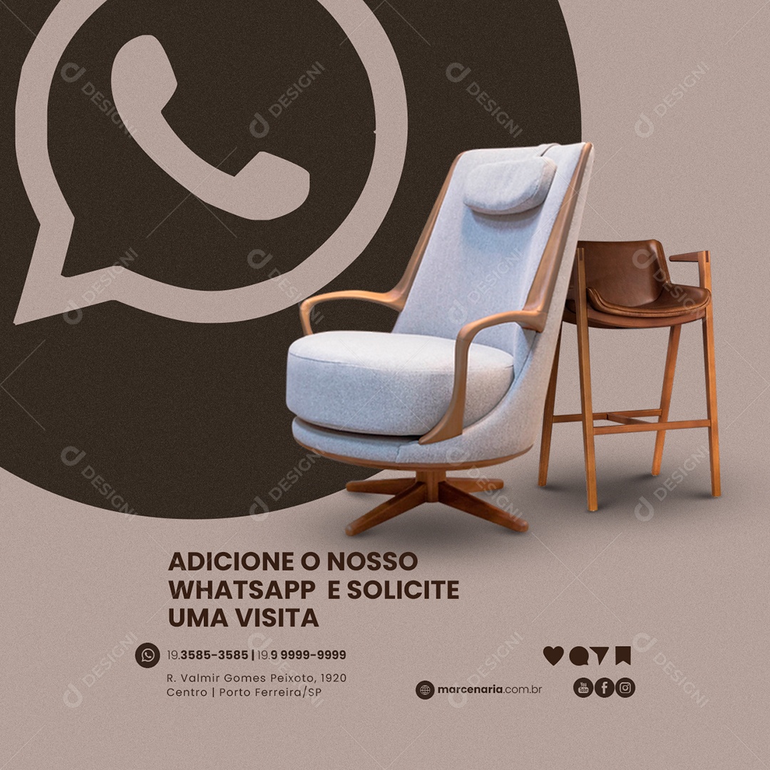 Adicione o nosso whatsapp e solicite uma visita Carpintaria e Marcenaria Social Media PSD Editável