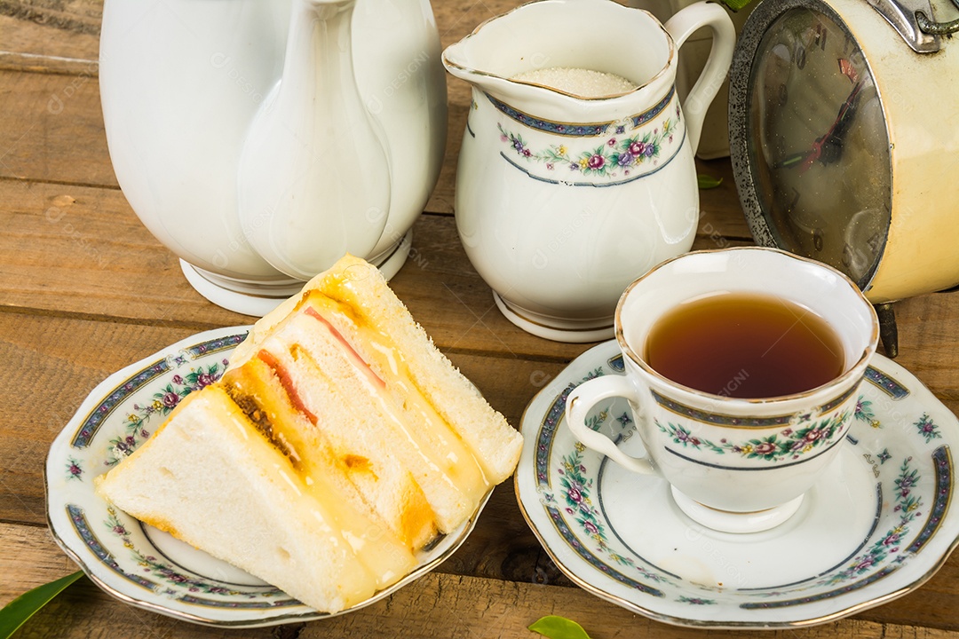 Composição de chá, jogo de chá, estilo de imagem vintage