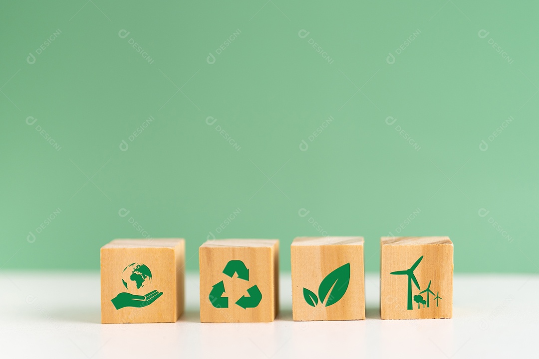 Bloco de cubo de madeira Esg Ambiental Social e Governança eco conceito de desenvolvimento sustentável da organização. Investimento e gestão da poluição para reduzir o aquecimento global.