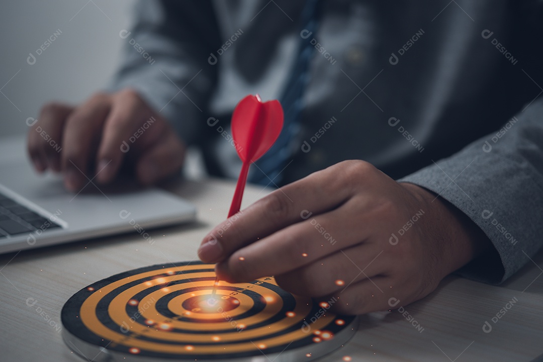 Man throwing dart target board business concept investment success goal point strategy dart arrow marketing idea technology.