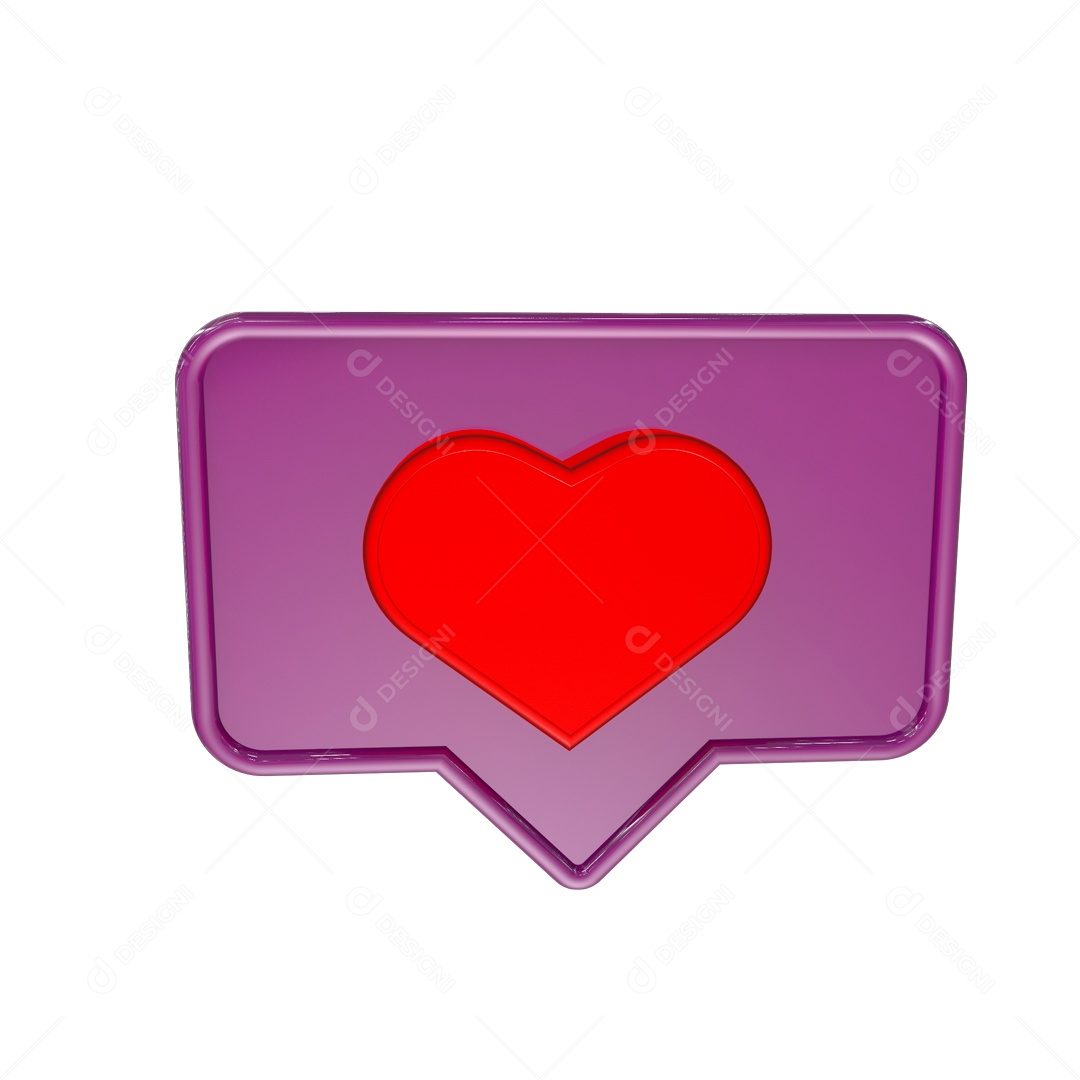 Ícone de Like Amei Vermelho e roxo Elemento 3D para Composição PSD