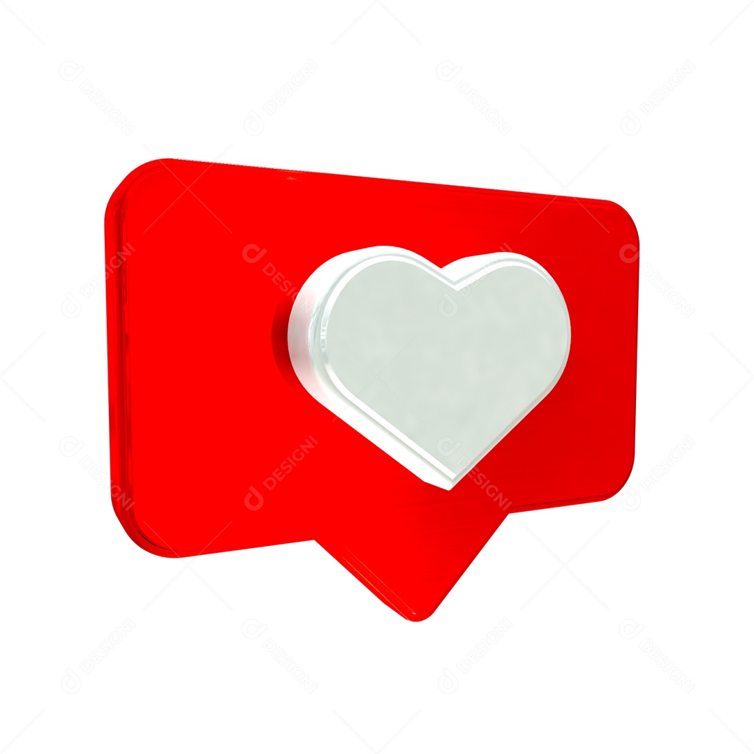 Ícone de Like Amei Vermelho Elemento 3D para Composição PSD