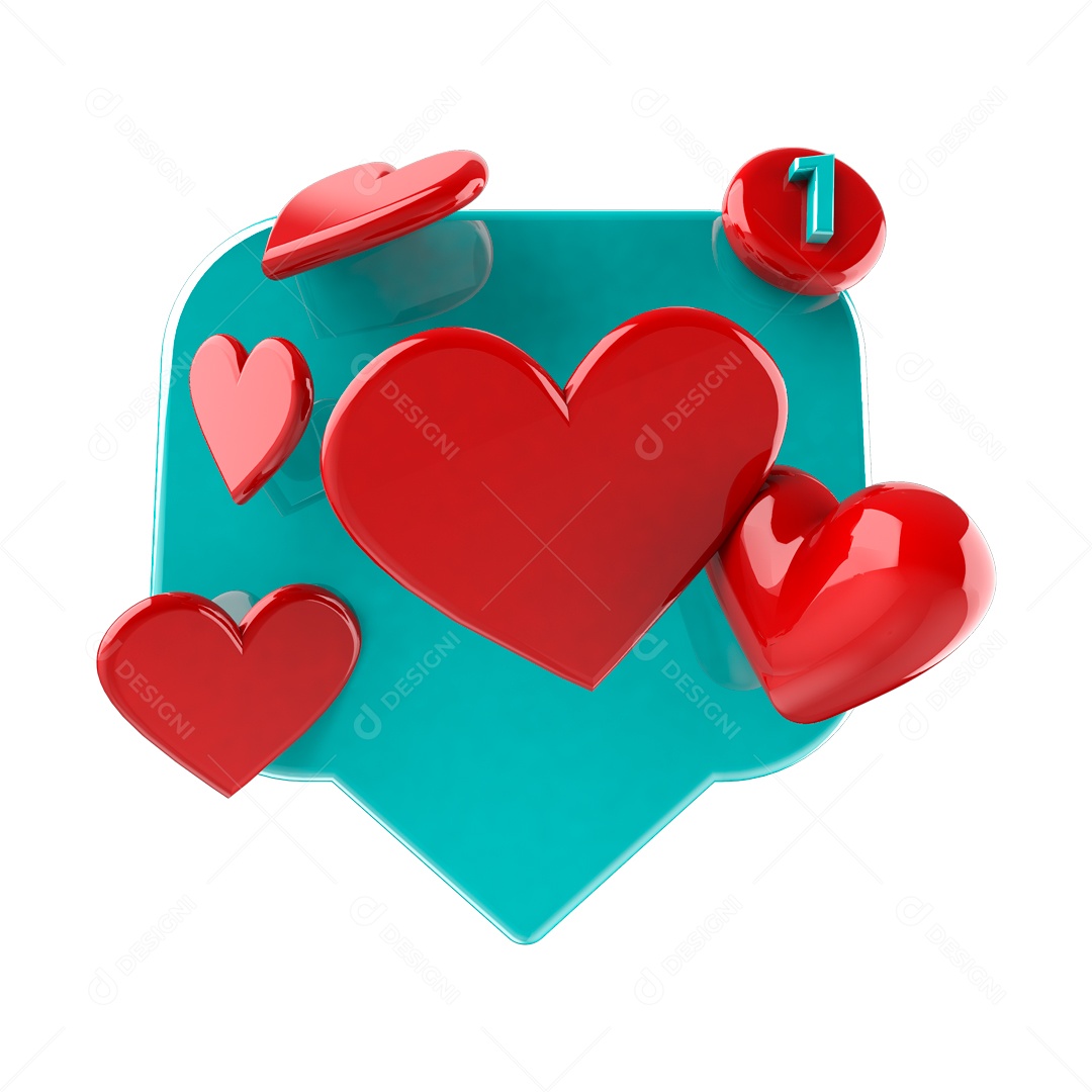 Coração 3D vermelho e azul Elemento para Composição PSD