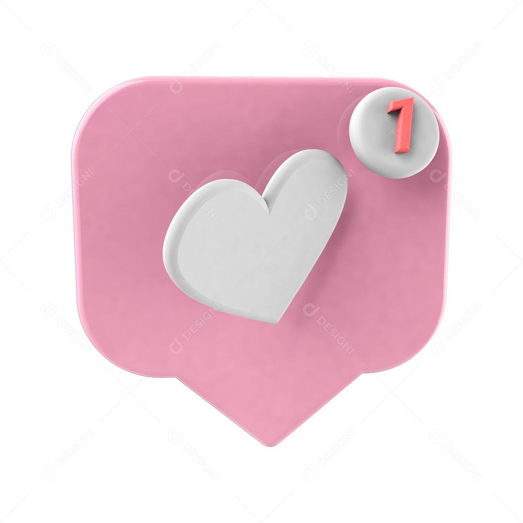 Coração 3D branco e rosa Elemento para Composição PSD