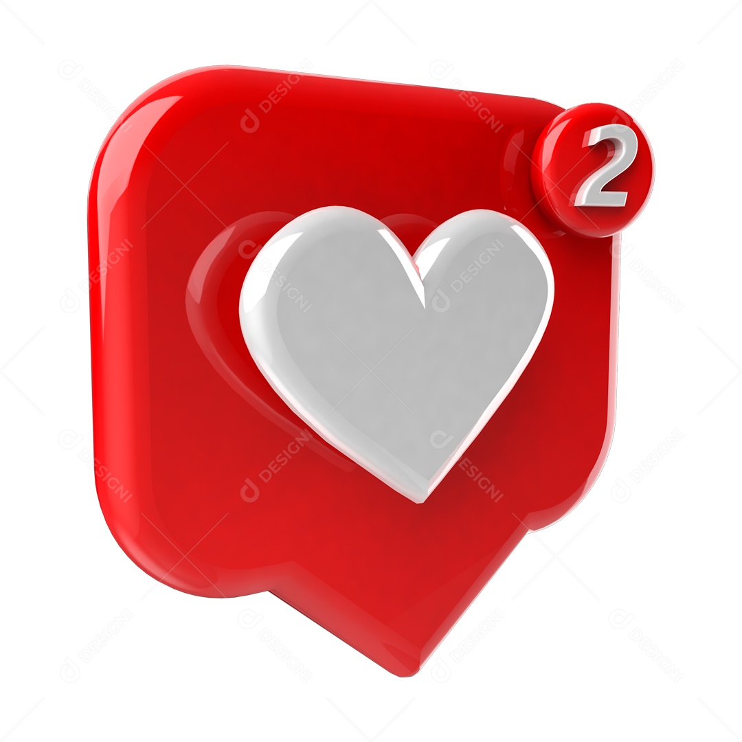 Coração 3D branco e vermelho Elemento para Composição PSD