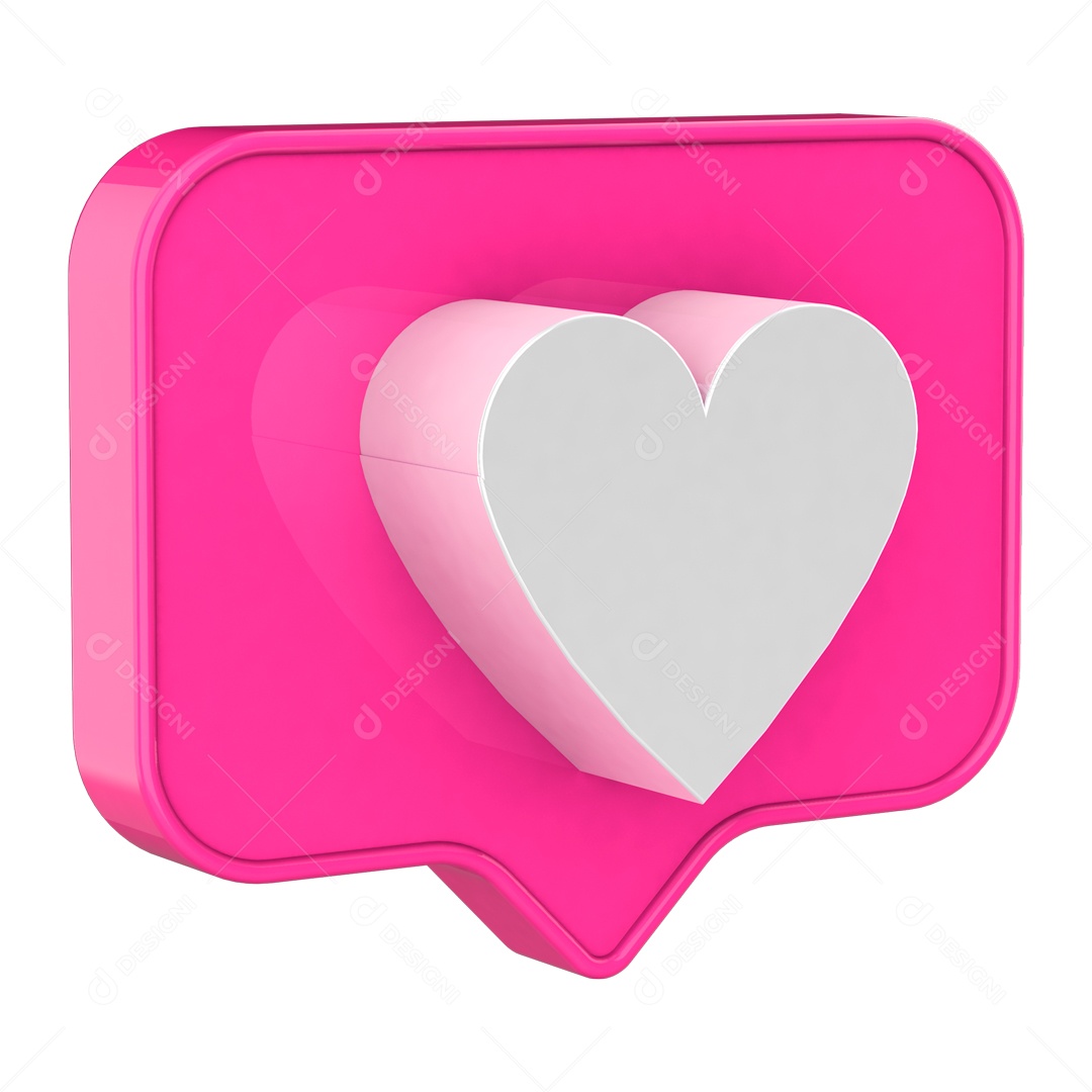 Coração 3D branco e rosa Elemento para Composição PSD
