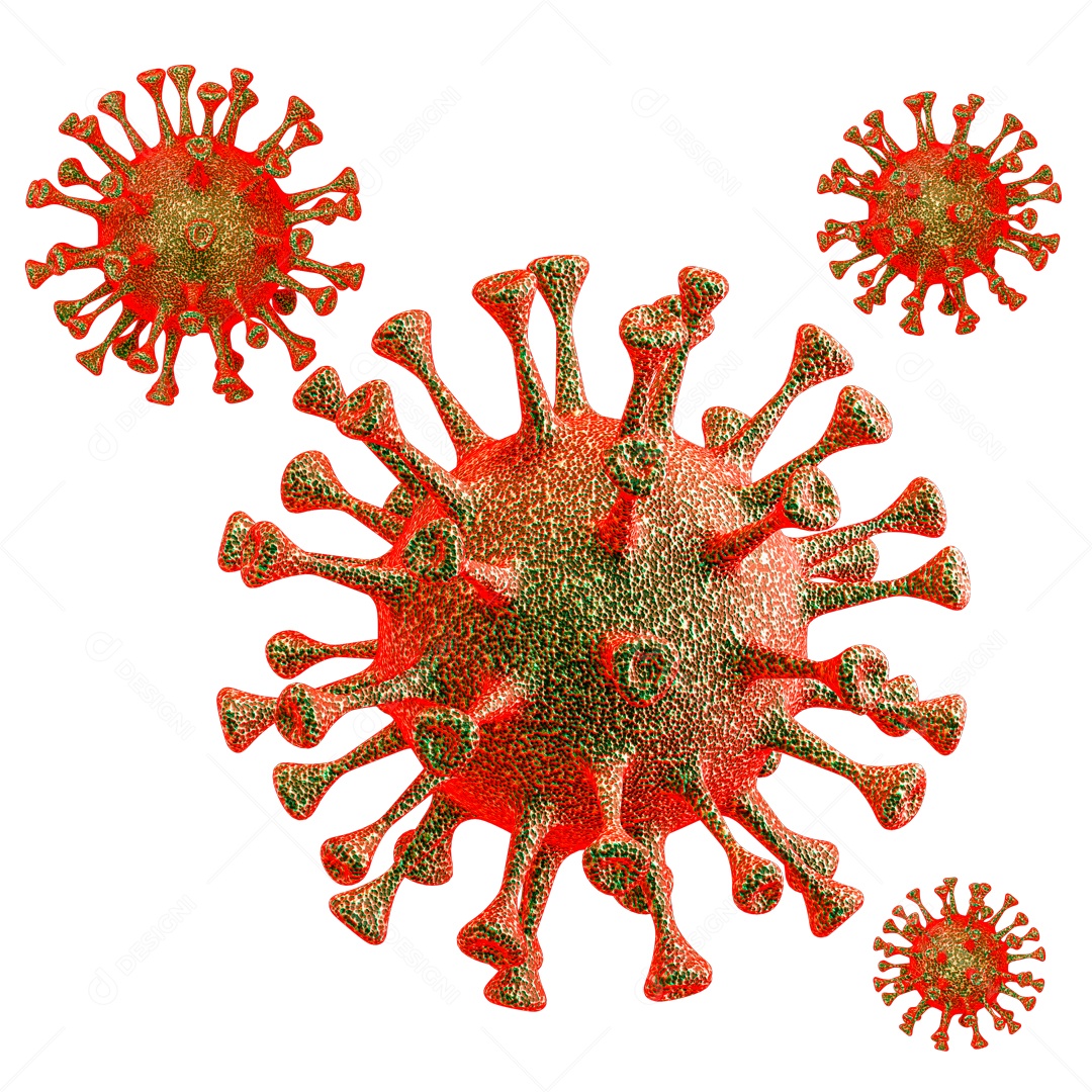 Corona Vírus Elemento 3D Verde e Vermelho para Composição PSD