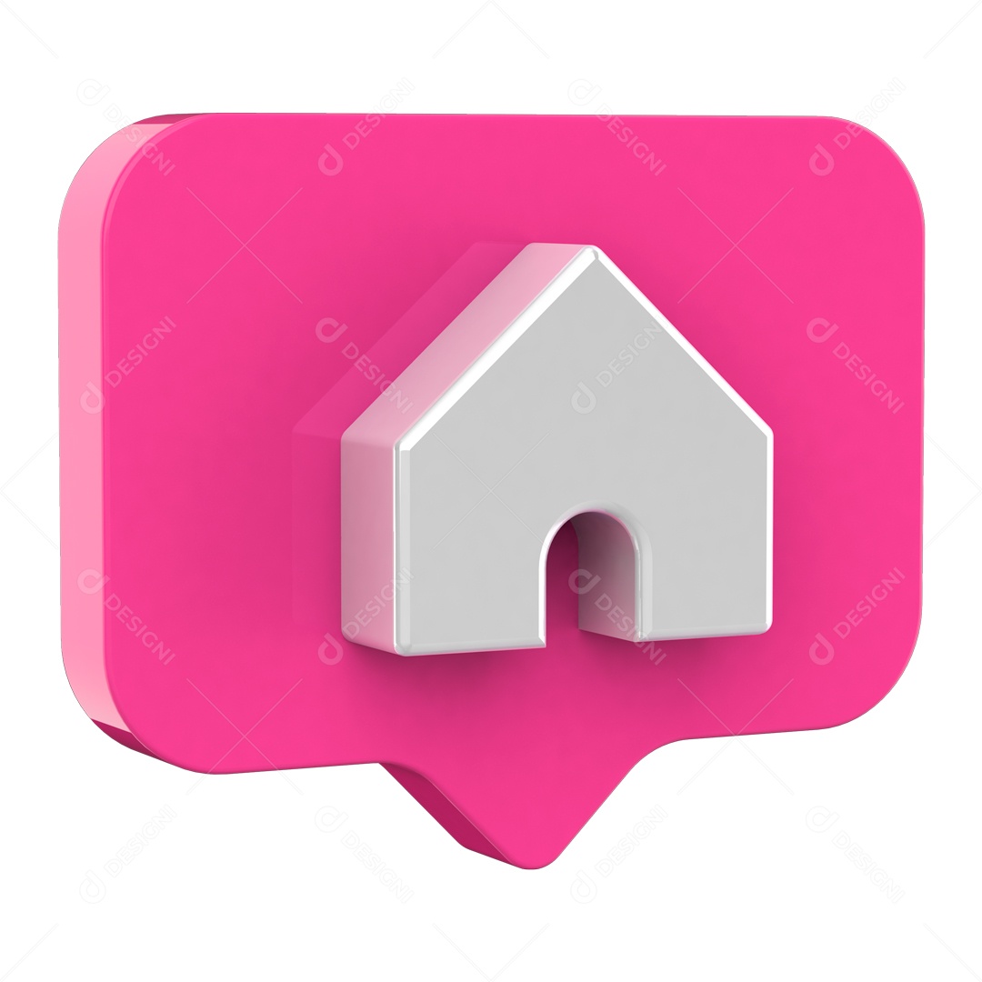 3D House Icon Pink Element for Composition PSD