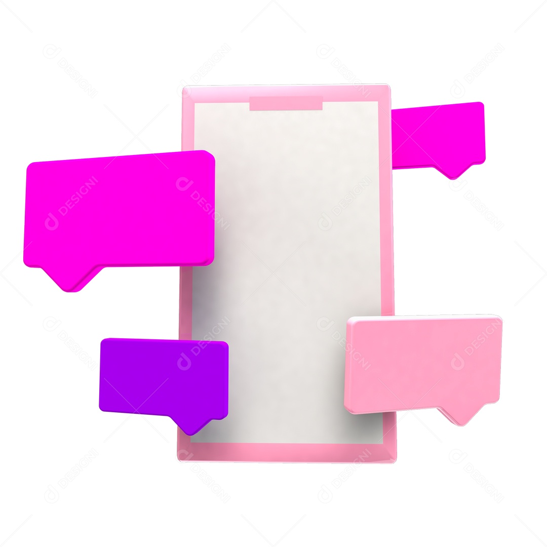 Caixa de Notificações rosa no Celular Elemento 3D para Composição PSD