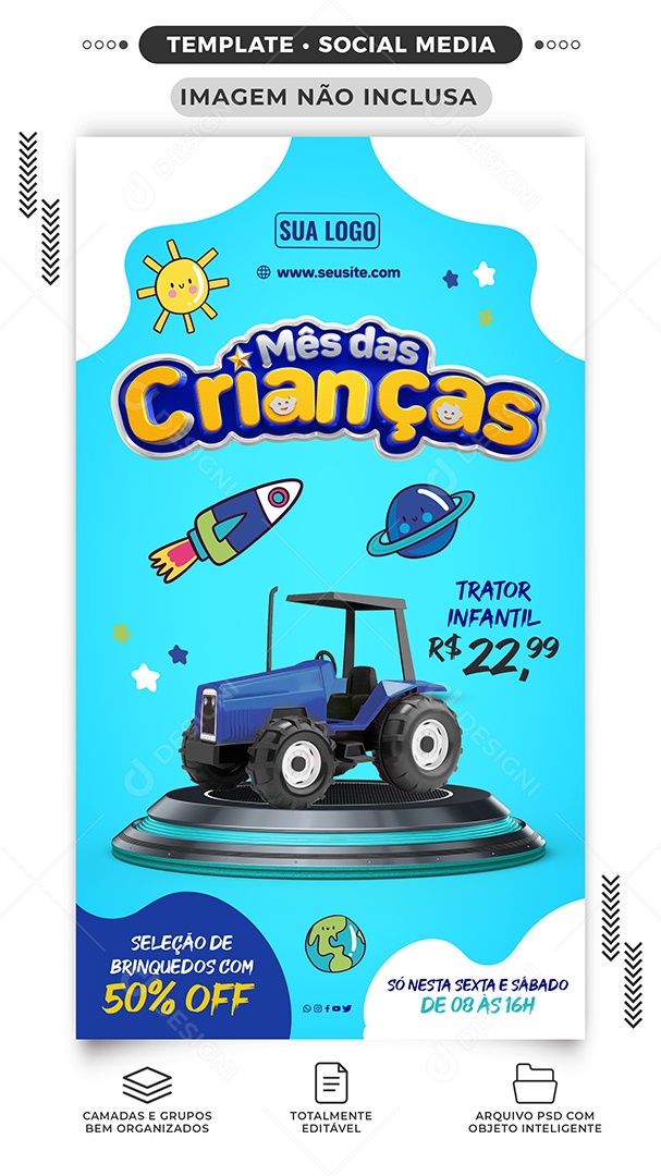Social Media Mês Das Crianças Vendas de Brinquedos PSD Editável