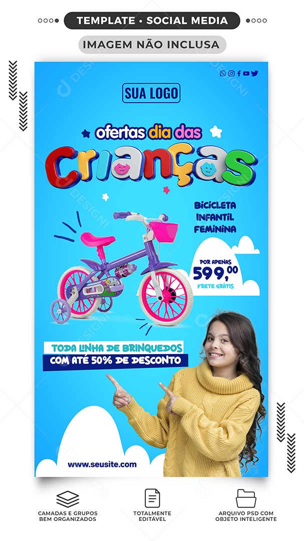 Social Media Story Offers Children's Day Children's Bike Editable PSD