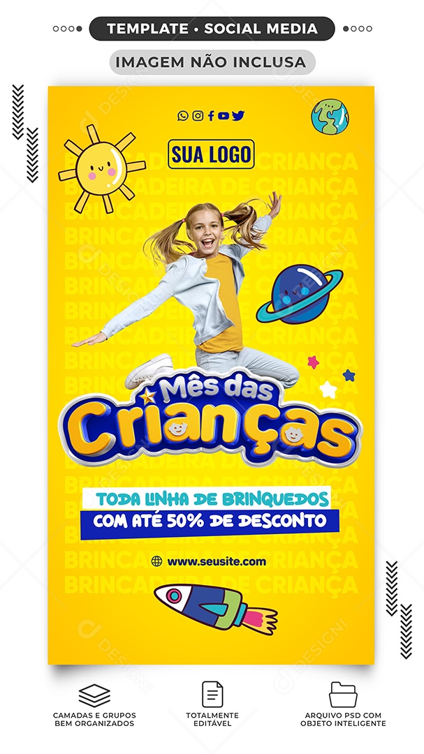 Social Media Story Mês Das Crianças Com Descontos Especiais PSD Editável
