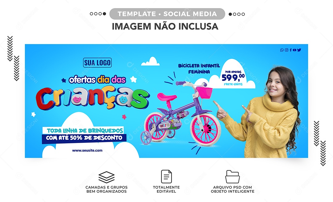 Social Media Banner Ofertas Dia Das Crianças Bicicleta Infantil PSD Editável