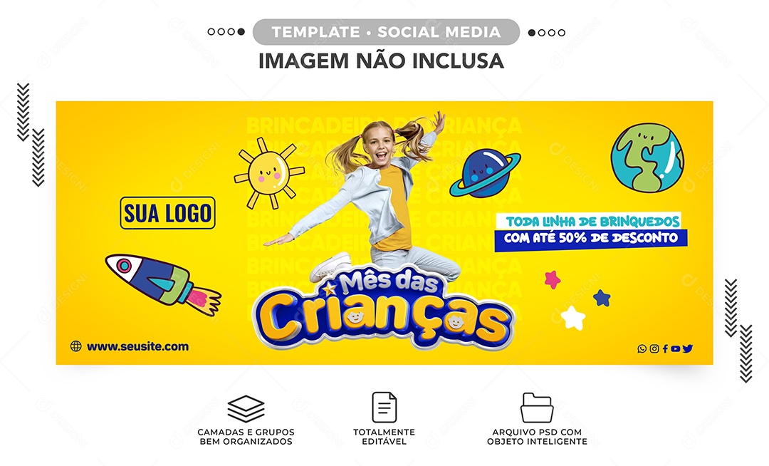 Social Media Banner Mês das Crianças Vendas de Brinquedos PSD Editável