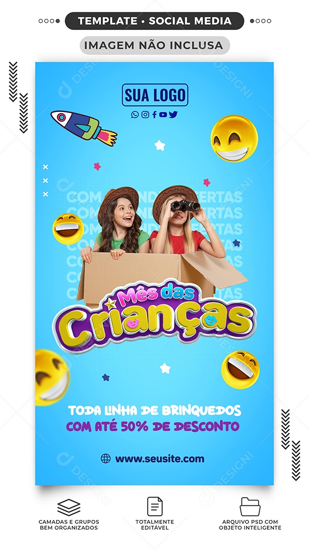 Social Media Story Mês Das Criancas Com Ótimas Ofertas PSD Editável
