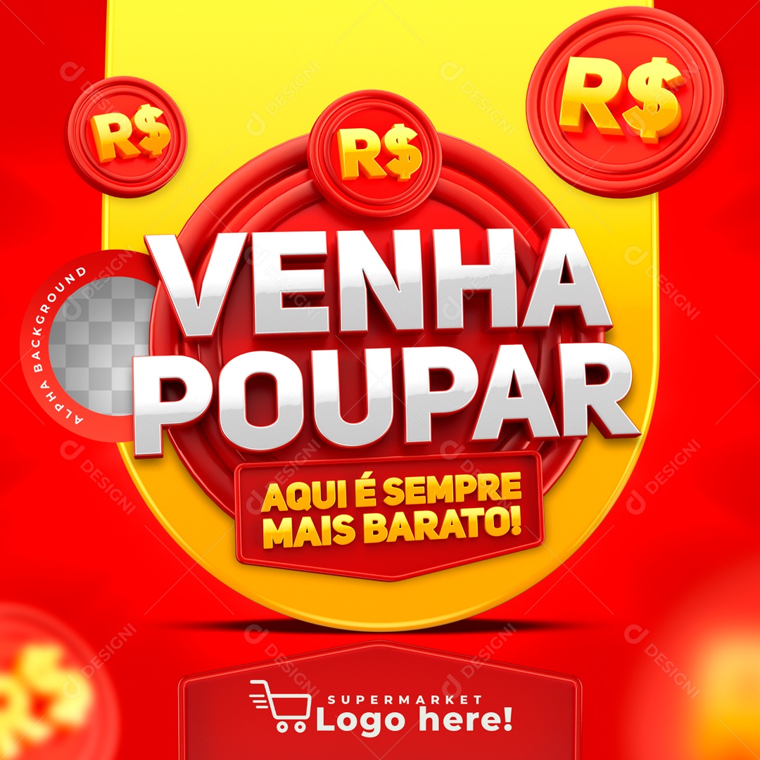 Selo 3D Para Composições Descontos Venha Poupar PSD