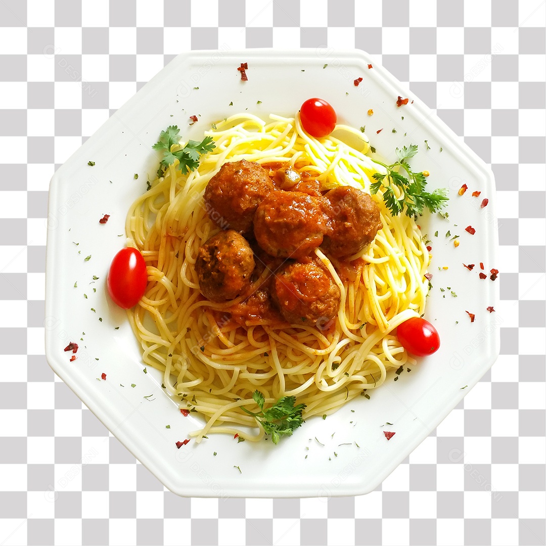 Prato De Refeição Com Macarrão Com Almondega Espalhada PNG Transparente