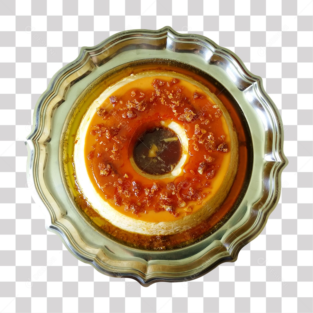 Prato Com Sobremesa Pudim Em Prato Dourado PNG Transparente