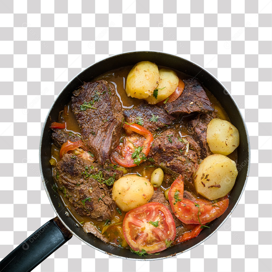 Panela Com Carne E Tomate e Batata Cozinhando PNG Transparente