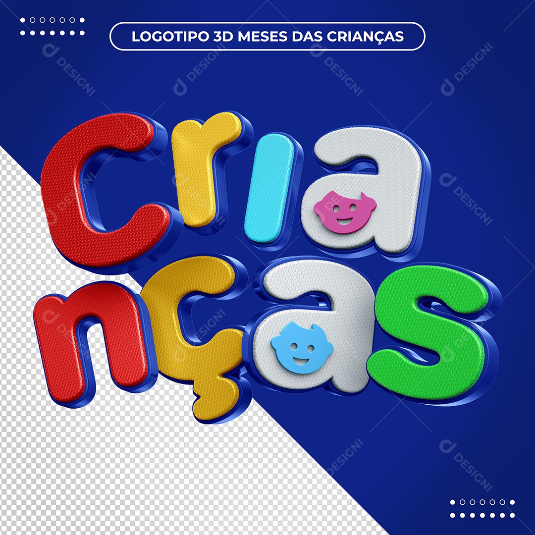 Crianças Texto 3D Colorido para Composição PSD