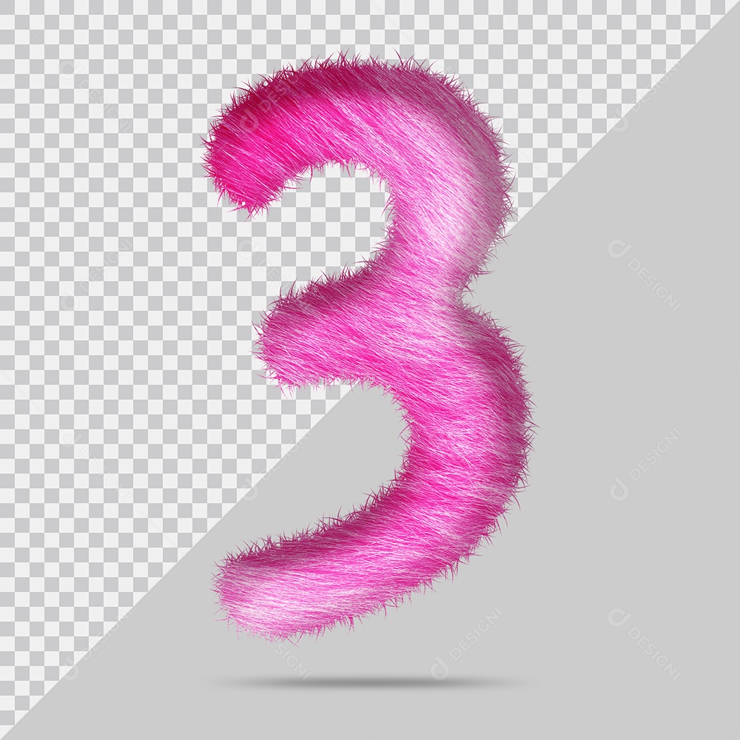 Número 3 com pele Rosa Ilustração 3D PSD