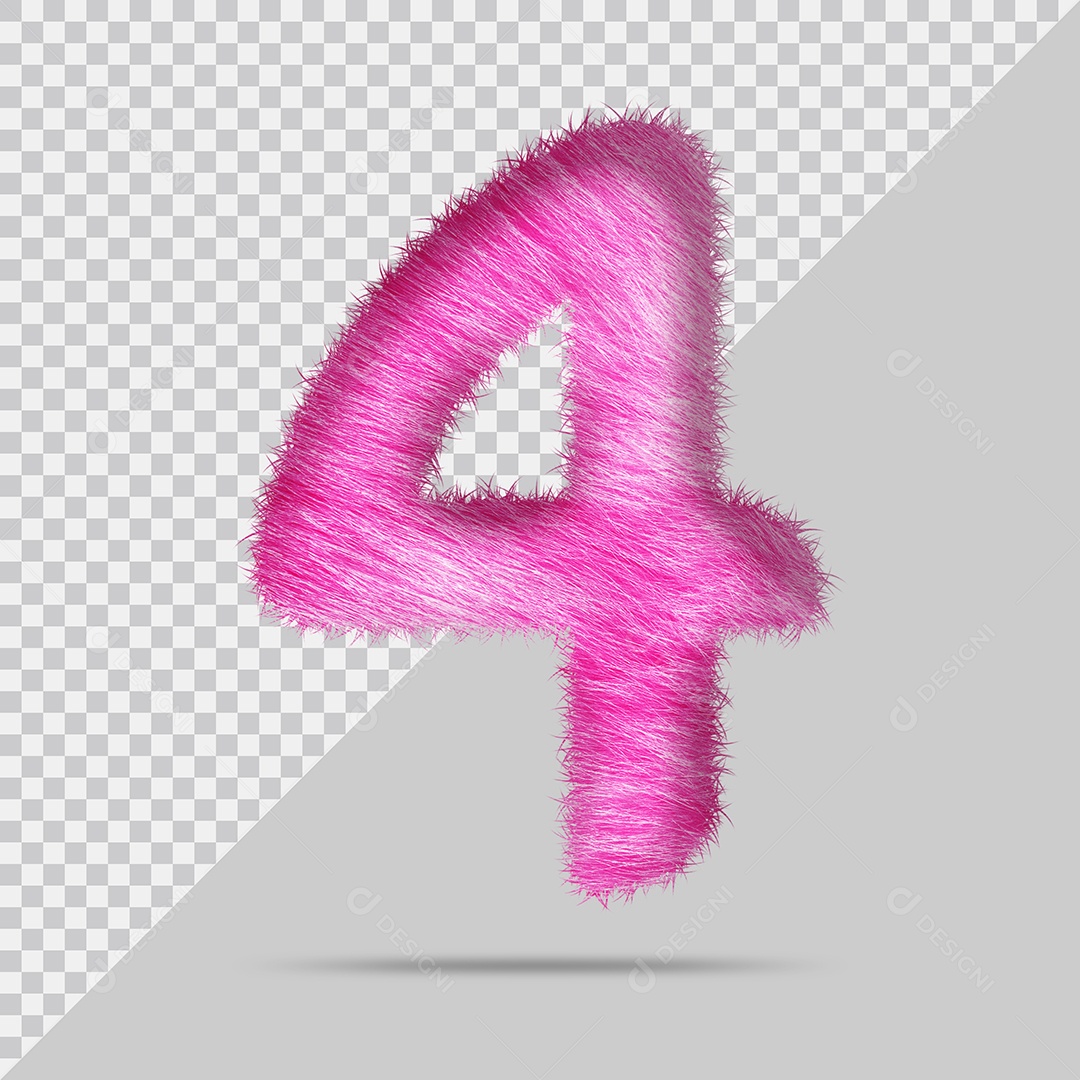 Número 4 com pele Rosa Ilustração 3D PSD