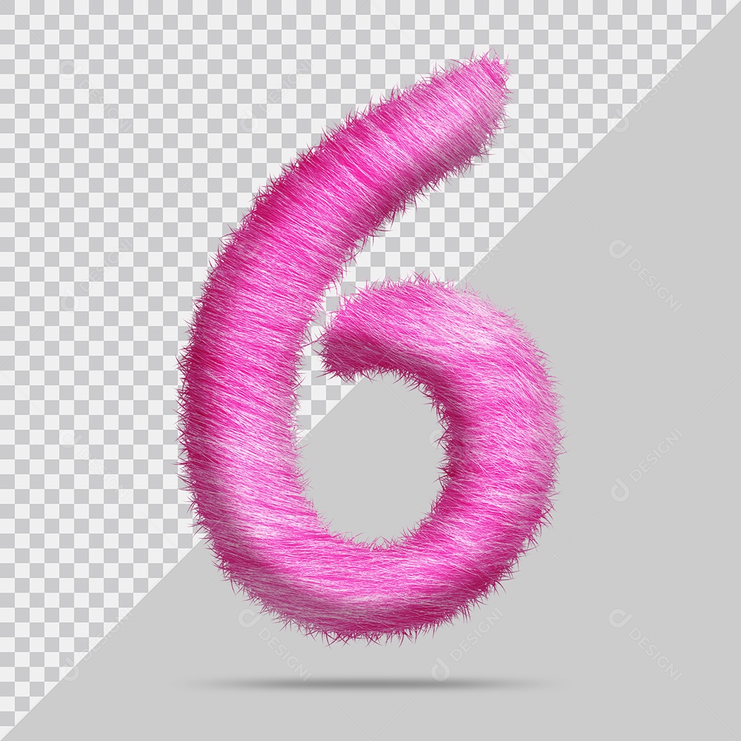 Número 6 com pele Rosa Ilustração 3D PSD