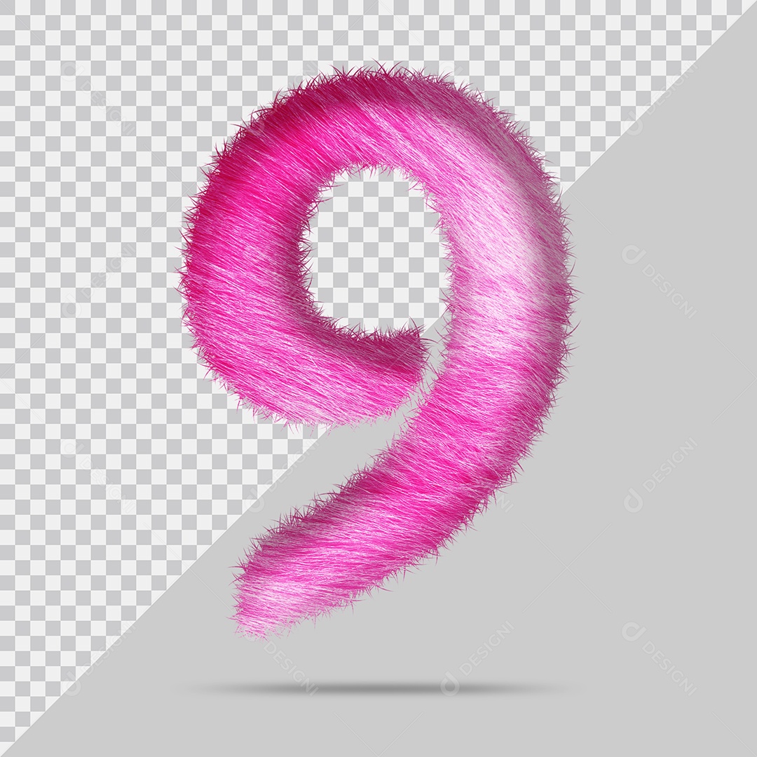 Número 9 com pele Rosa Ilustração 3D PSD