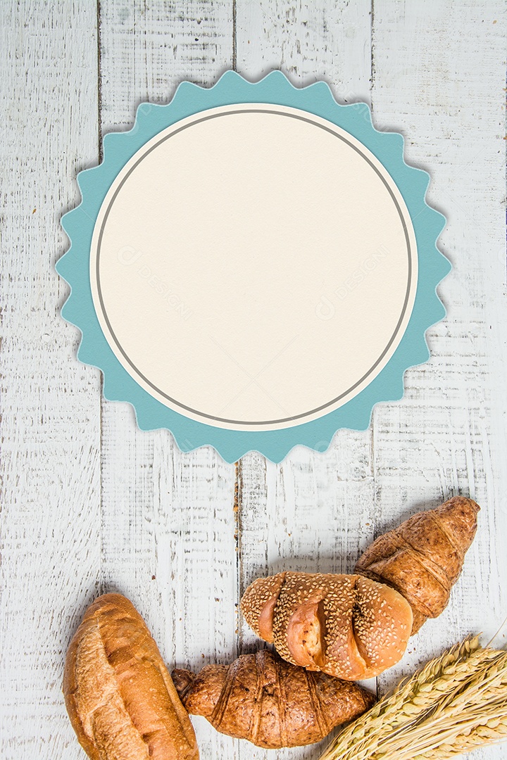 padaria em fundo branco de madeira diferentes tipos de pão