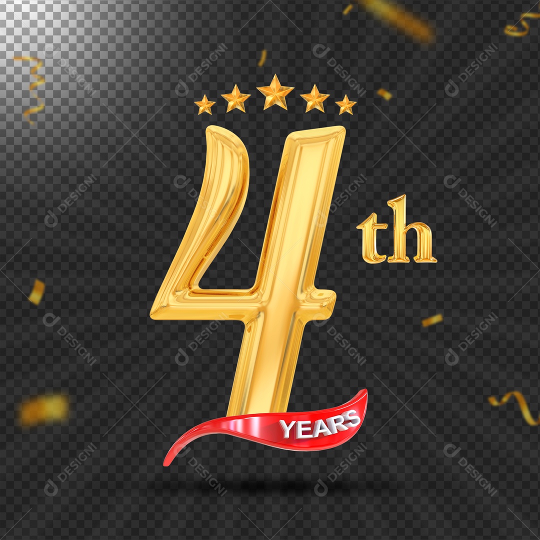 Elemento 3D 4 Ano De Idade Dourado PSD