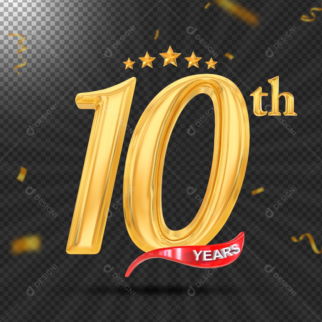 Elemento 3D 10 Ano De Idade Dourado PSD