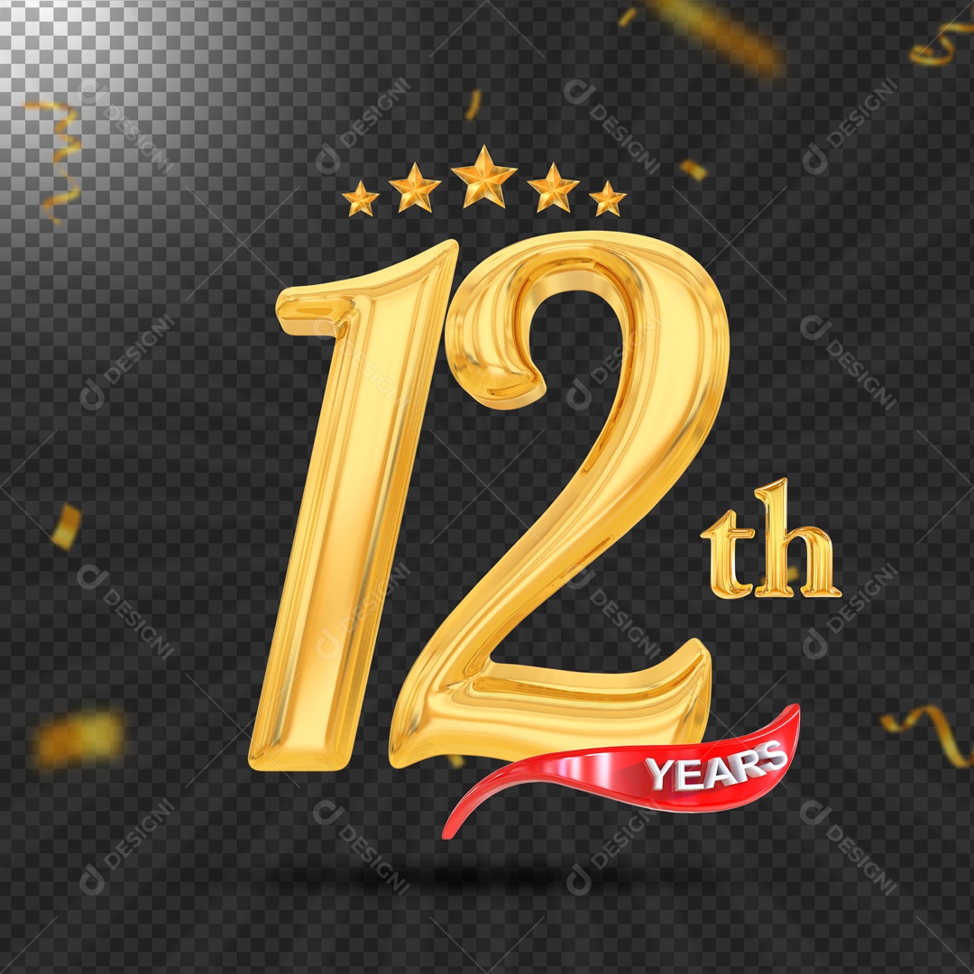 Elemento 3D 12 Ano De Idade Dourado PSD