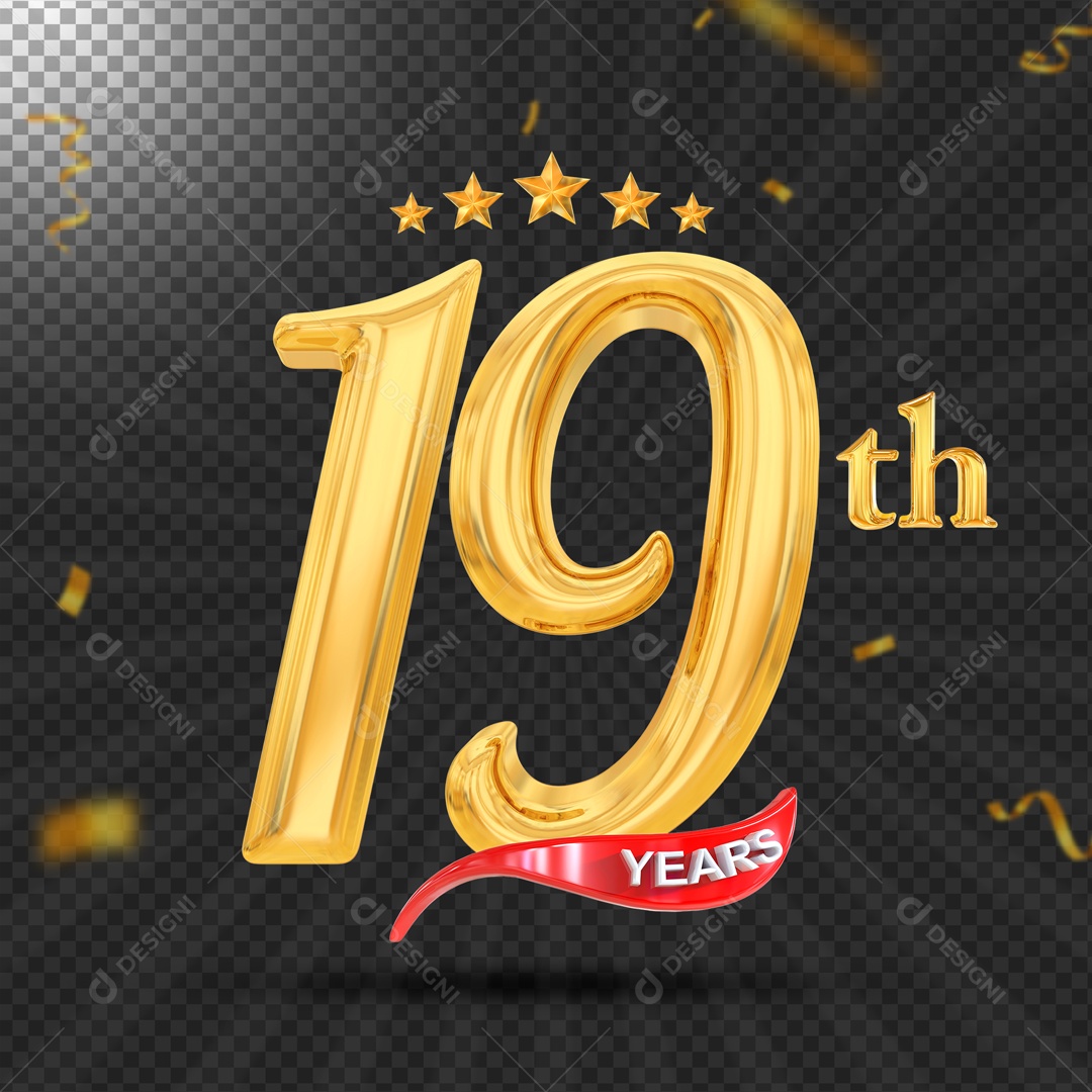 Elemento 3D 19 Anos De Idade Dourado PSD