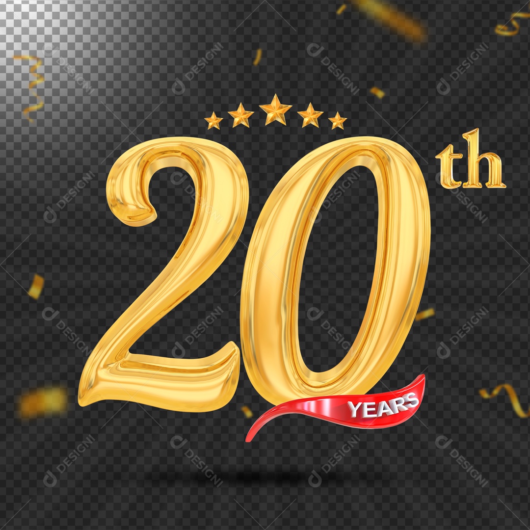 Elemento 3D 20 Anos De Idade Dourado PSD