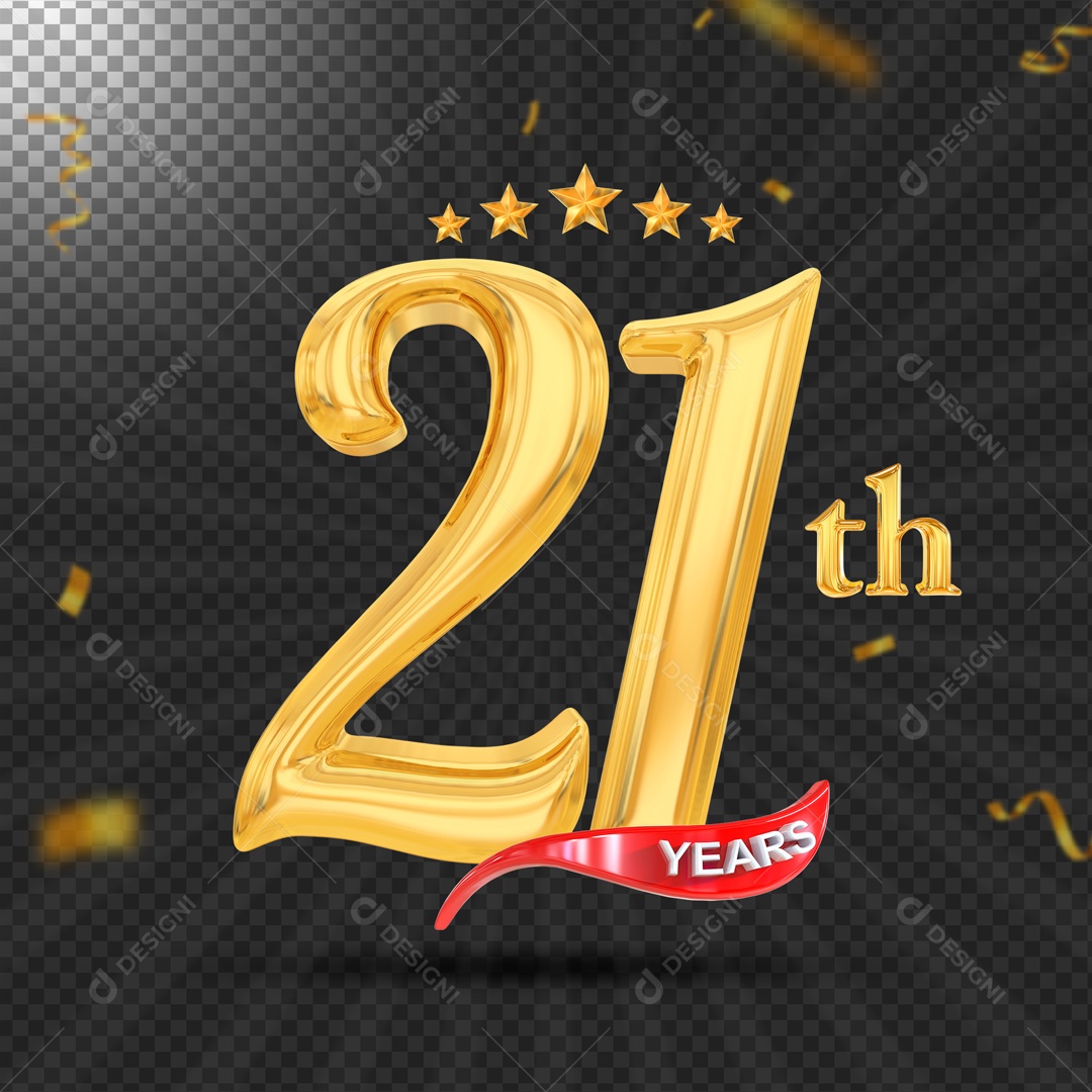 Elemento 3D 21 Anos De Idade Dourado PSD